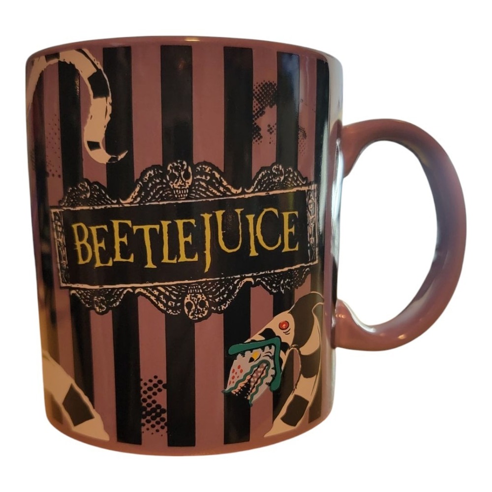 Beetlejuice Mug Collectible Black and Purple Striped‎ Coffee Cup Sandworm